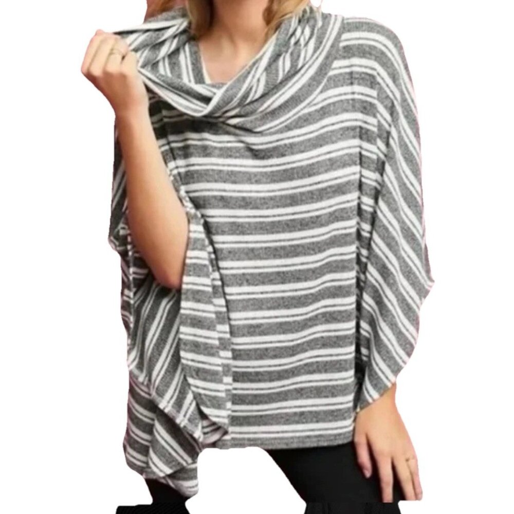 Anthropologie Saturday Sunday Gray Striped Cowl Neck Poncho‎ Size XS/S Oversized